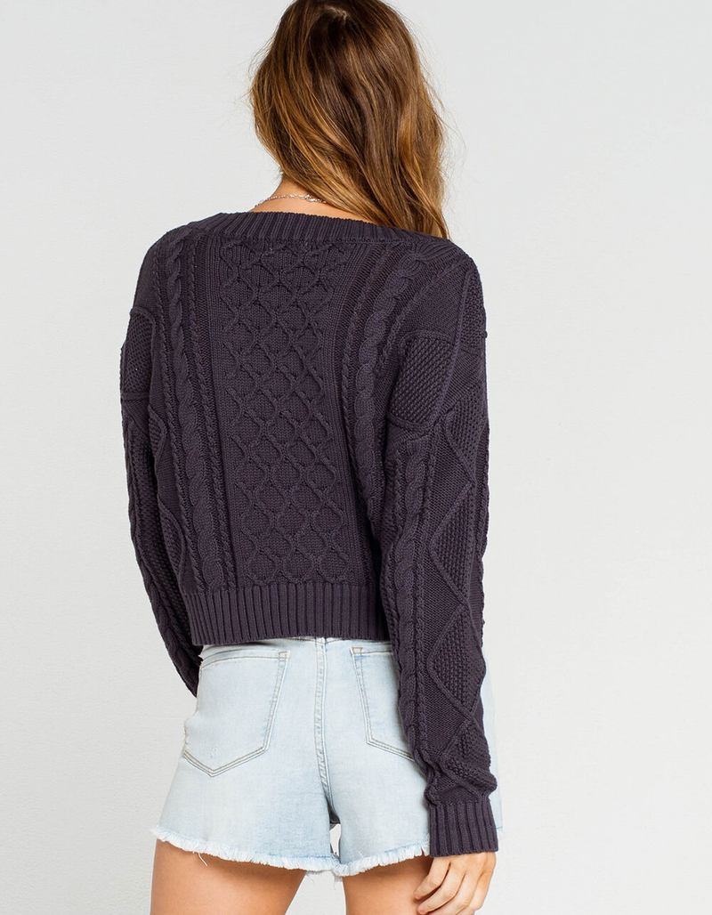 RSQ Cable Knit V Neck Womens Navy Sweater image number 2