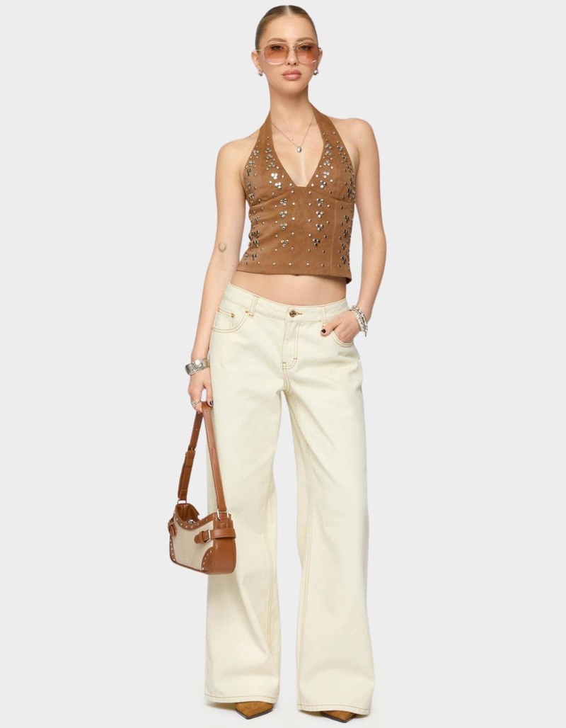 EDIKTED Contrast Stitch Low Rise Wide Leg Jeans image number 3