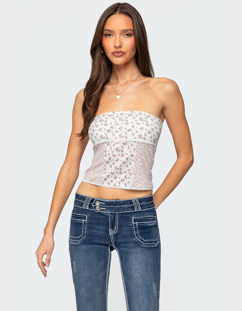 EDIKTED Mixed Floral Pointelle Tube Top image number 0