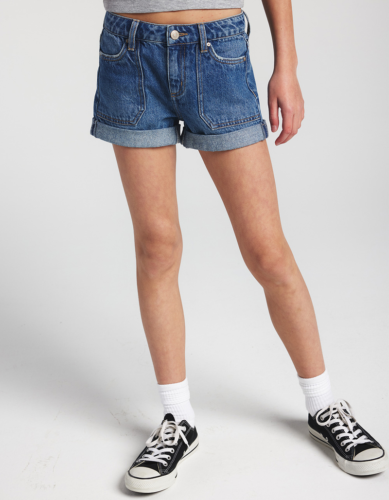 RSQ Girls Pork Chop Roll Cuff Denim Shorts image number 3