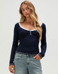 RSQ Womens Lace Trim Long Sleeve Henley Top image number 1