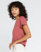 FULL TILT Womens Burgundy Ringer Tee image number 2