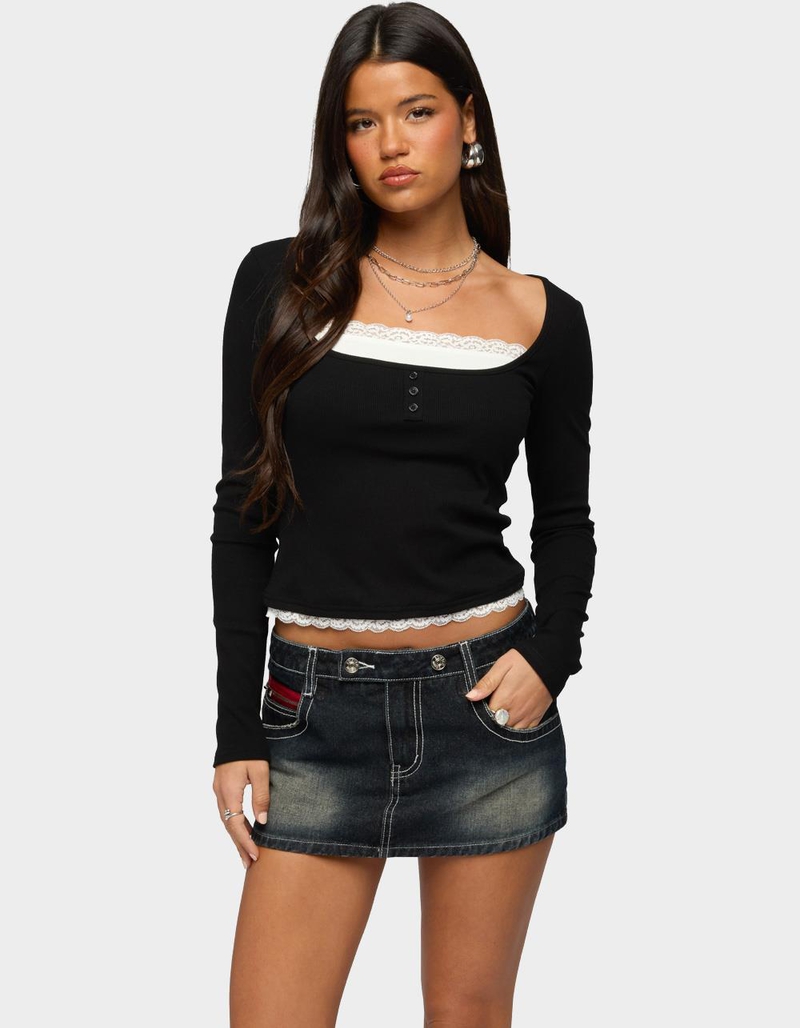 EDIKTED Joana Layered Lacey Henley Top image number 0