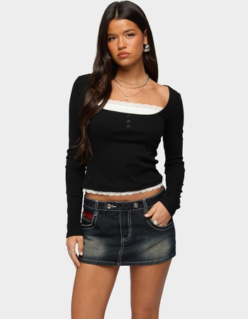 EDIKTED Joana Layered Lacey Henley Top Primary Image