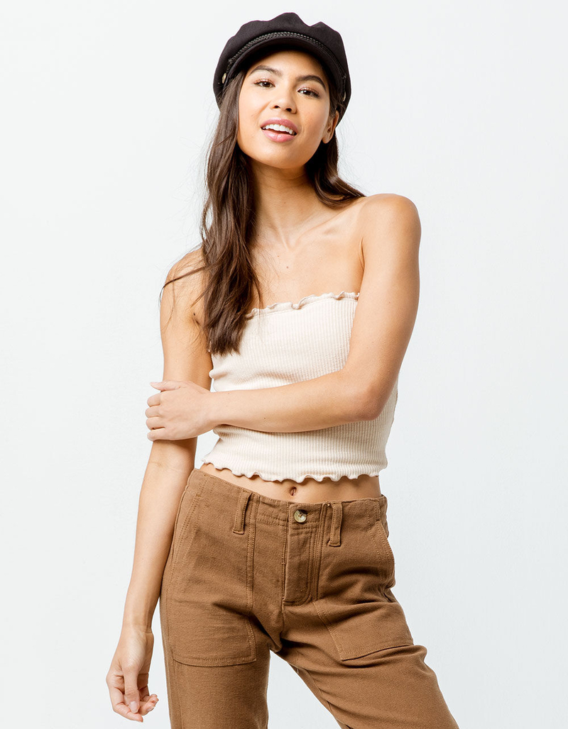 SKY AND SPARROW Ribbed Lettuce Edge Tan Womens Tube Top image number 1