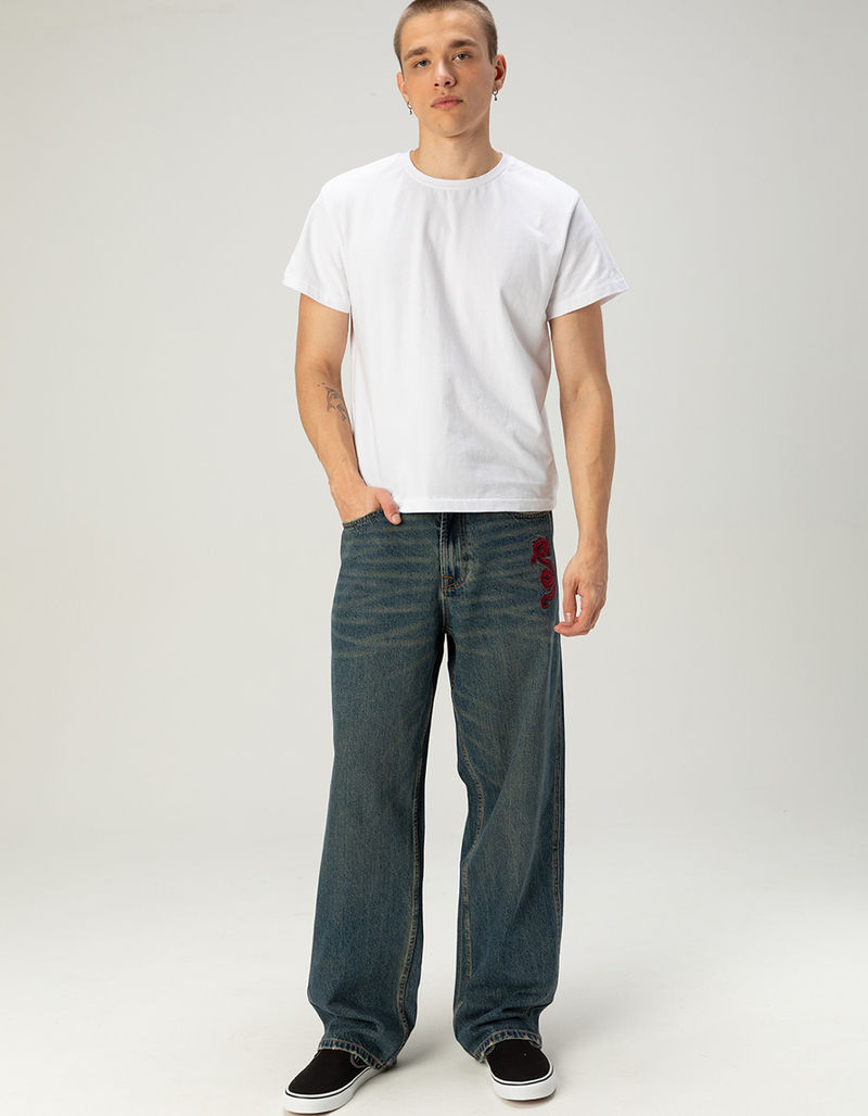 RSQ Mens Embroidered Dragon Baggy Jeans image number 9
