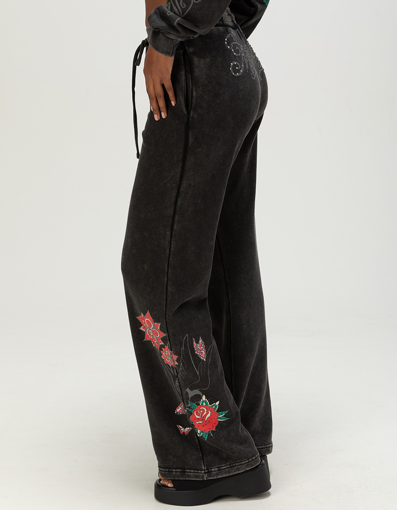 MISS ME Tattoo Womens Rhinestone Bootcut Sweatpants image number 2