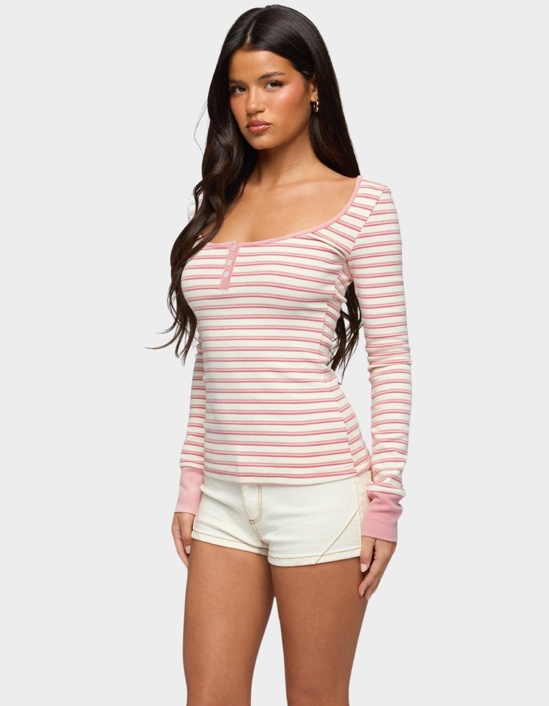 EDIKTED Jaida Striped Henley Top image number 1