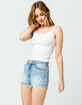 SKY AND SPARROW Super High Rise Frayed Womens Denim Shorts image number 1