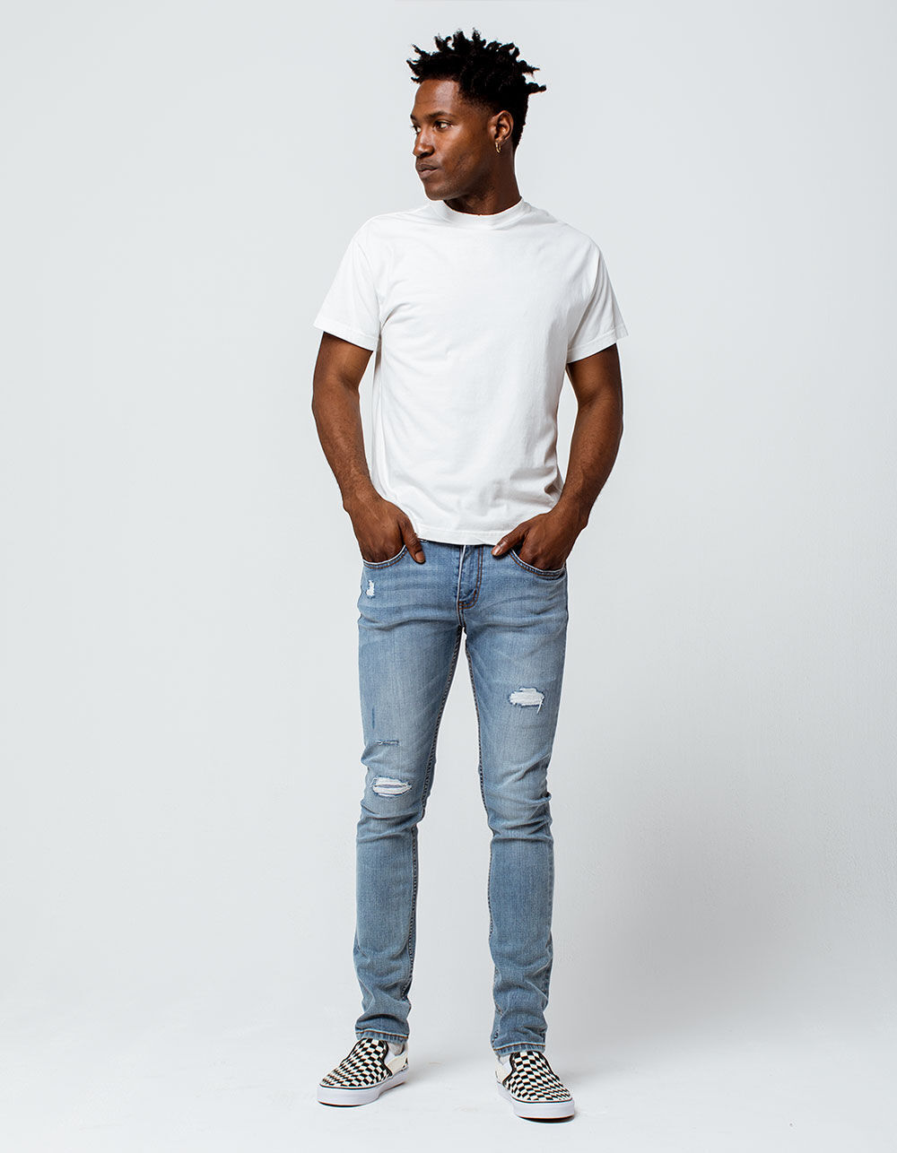 RSQ Tokyo Super Skinny Mens Ripped Stretch Jeans - LIGHT INDIGO