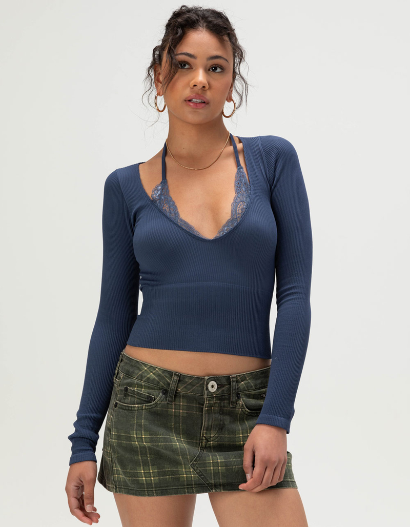 BDG Urban Outfitters Deep V Womens Long Sleeve 2fer Top image number 0