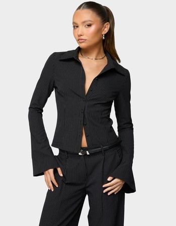 EDIKTED Pinstripe Tailored Button Up Shirt Primary Image