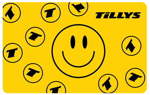 Yellow Smiley face with Tillys logo Smiley