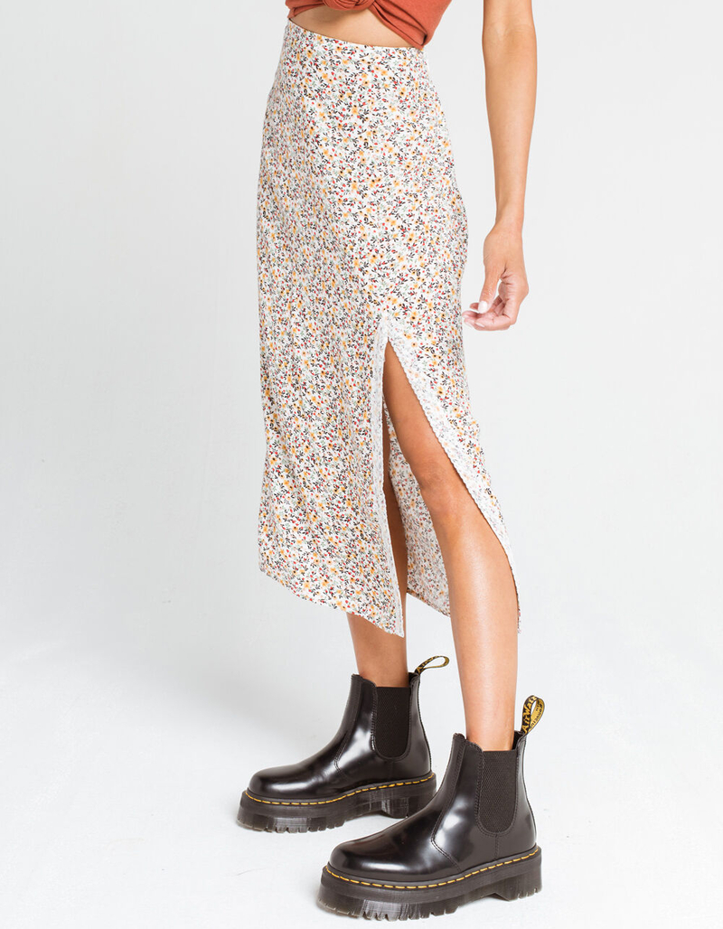 VIORE LA VIE Ditsy Floral Ivory Midi Skirt image number 2