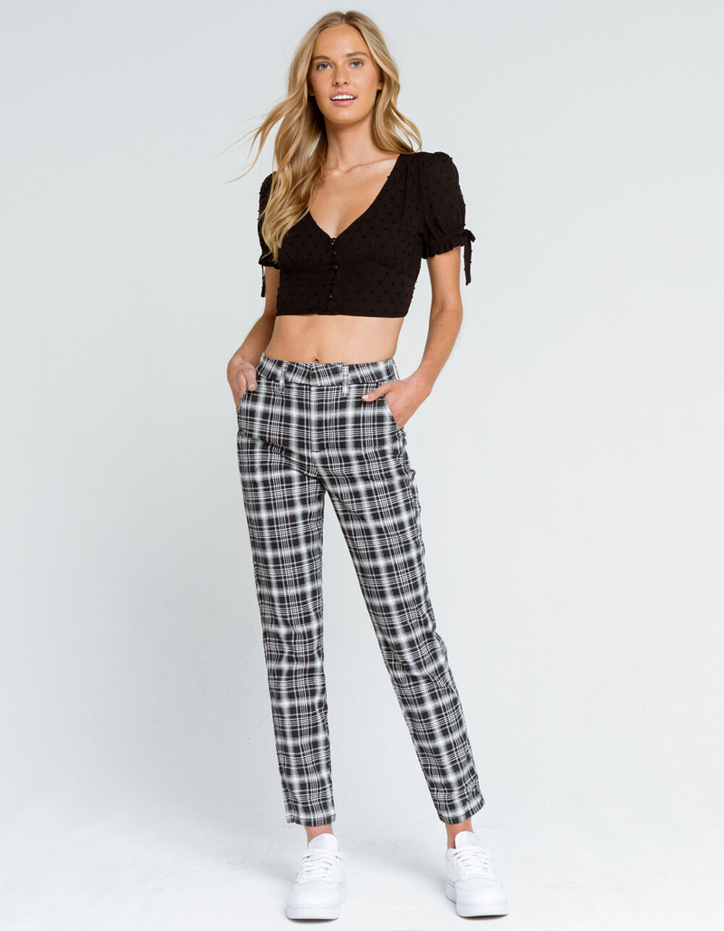 SKY AND SPARROW Ruffle Button Swiss Dot Womens Black Top image number 3