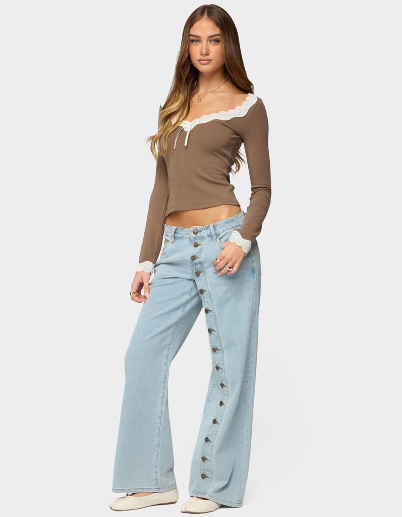 EDIKTED Contrast Lacey Long Sleeve Top image number 3