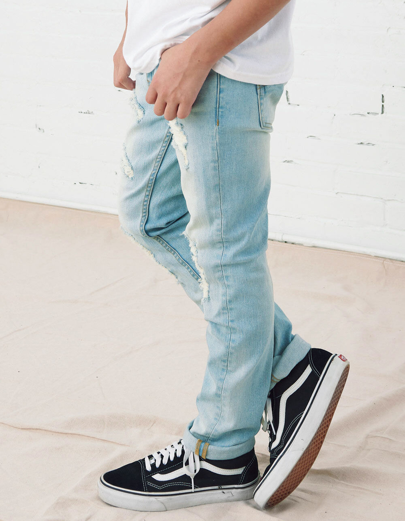 RSQ Boys Super Skinny Ripped Light Wash Jeans image number 2