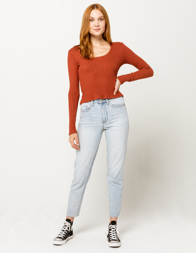 FULL TILT Essentials Brushed Ribbed Rust Womens Top image number 3