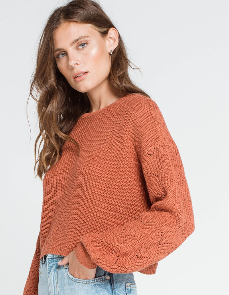 SKY AND SPARROW Knit Balloon Sleeve Womens Rust Sweater image number 0