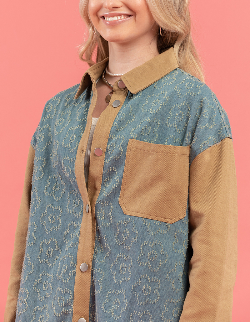 TRUEWRLD Floral Distress Colorblock Womens Shirt image number 1