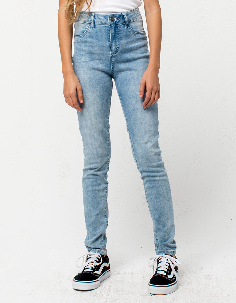 RSQ LA Super High Rise Light Wash Girls Skinny Jeans image number 2