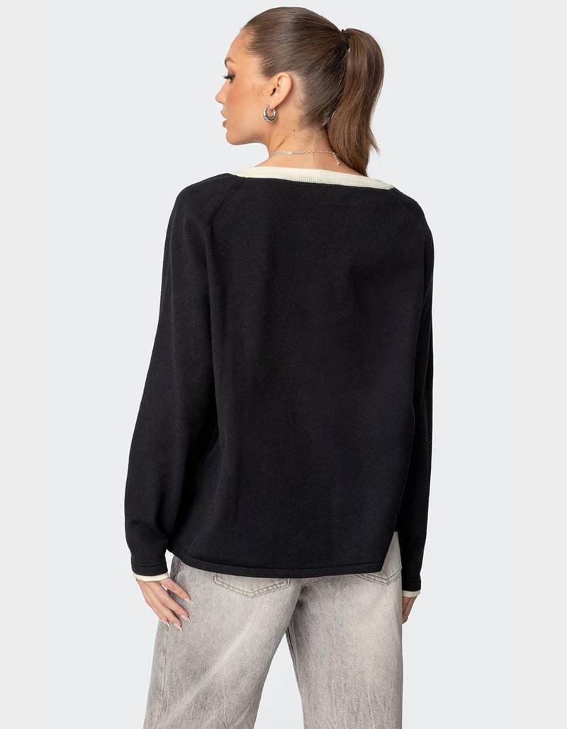 EDIKTED Contrast V-Neck Knit Sweater image number 4