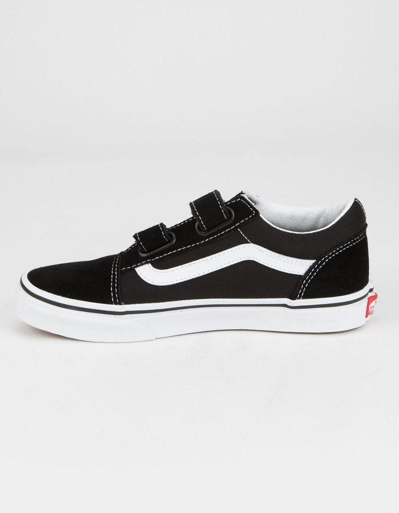 VANS Old Skool V Juniors Black & True White Velcro Shoes image number 3