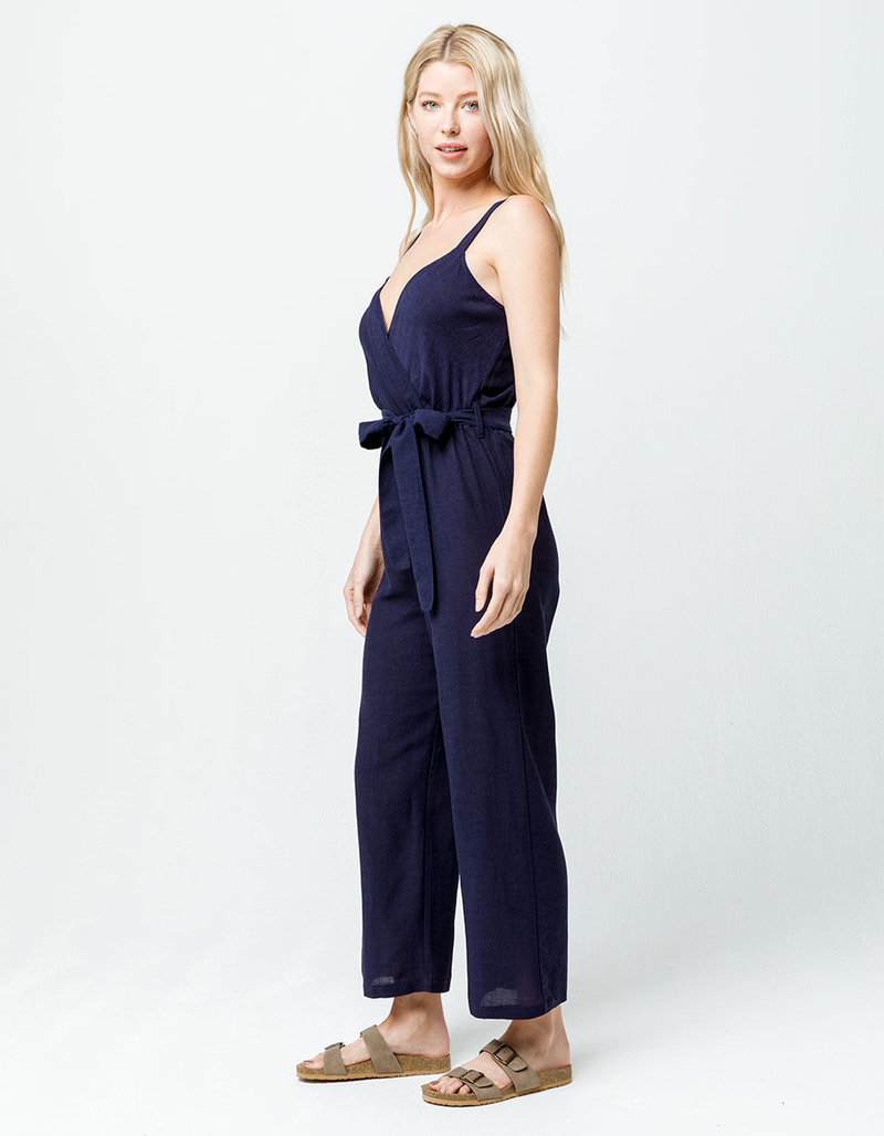 IVY & MAIN Solid Belted Navy Womens Jumpsuit image number 1