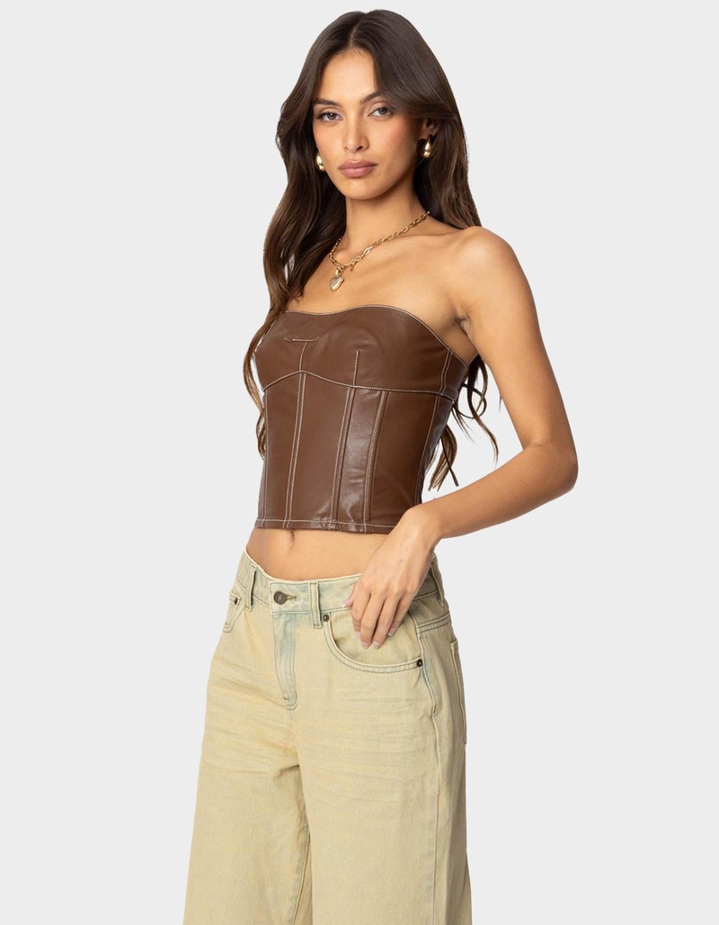 EDIKTED Moss Faux Leather Lace Up Corset image number 3