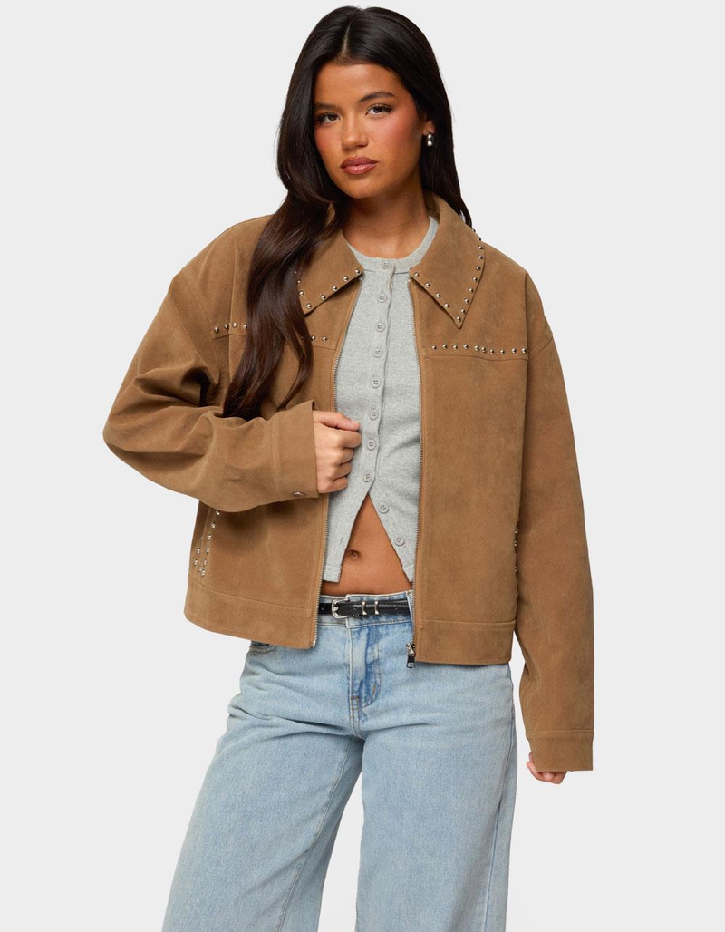 EDIKTED Memphis Studded Faux Suede Jacket BROWN XL Tillys