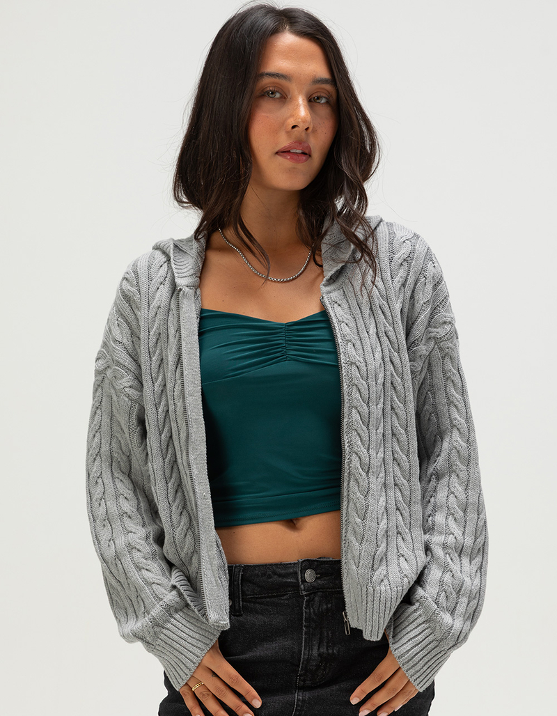 RSQ Womens Cable Knit Zip-Up Sweater image number 2