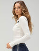 RSQ Womens Long Sleeve Pointelle Bow Cinch Top image number 3
