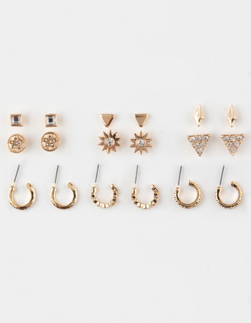 FULL TILT 9 Pairs Rhinestone/Hoop Earrings image number 0