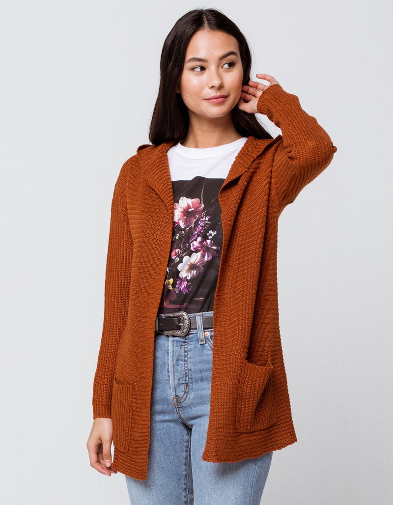 FULL CIRCLE TRENDS Womens Brown Hooded Cardigan image number 0
