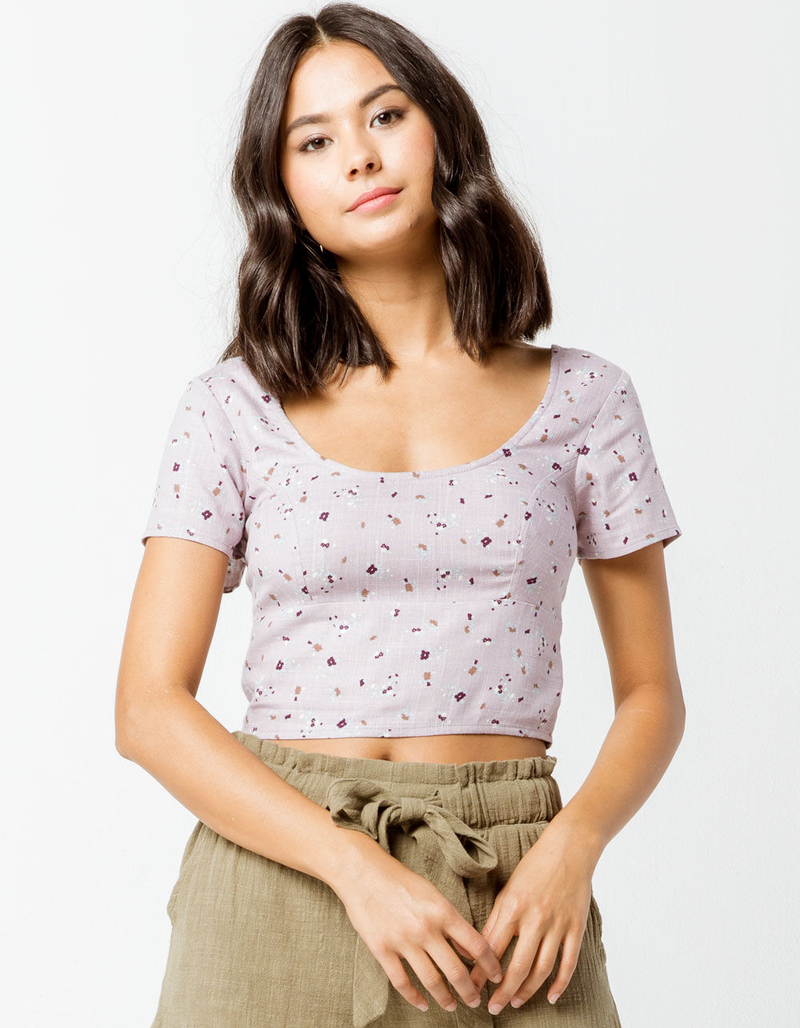 IVY & MAIN Floral Structured Lavender Womens Crop Top image number 0