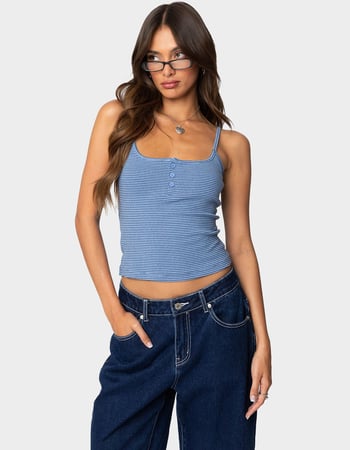 EDIKTED Striped Henley Tank Top Primary Image