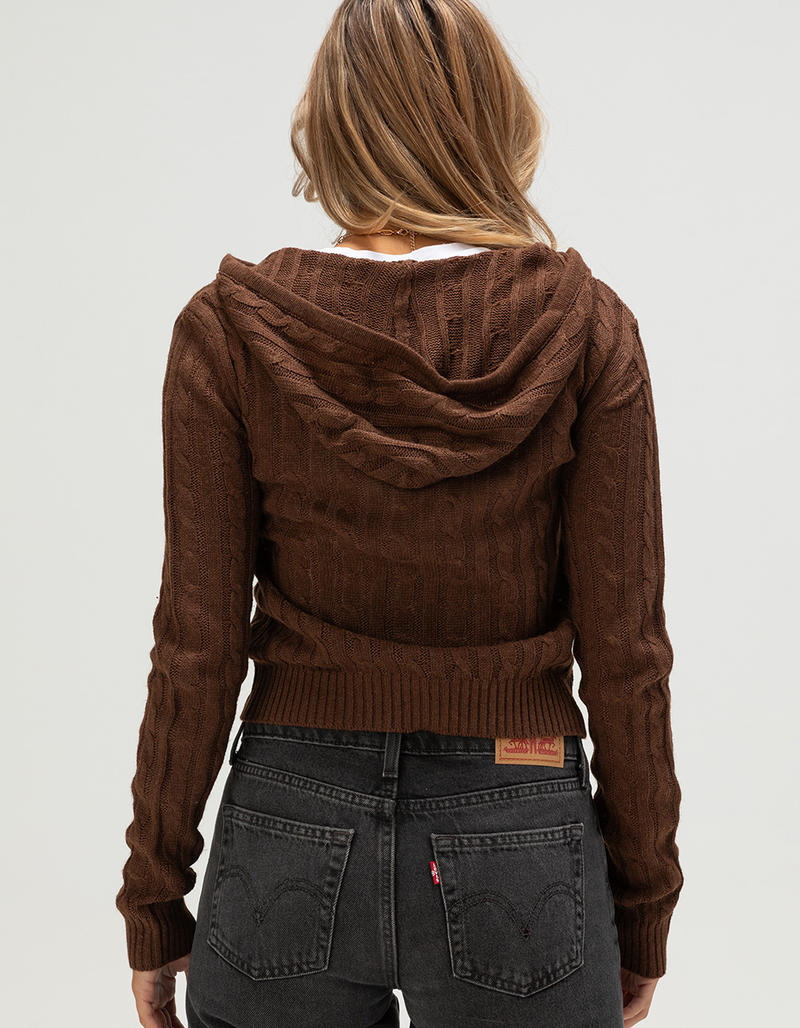 LOVE TREE Womens Zip-Up Hooded Cable Knit Sweater image number 3