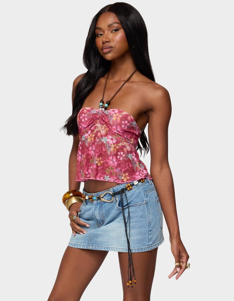 EDIKTED Solana Floral Cut Out Halter Top image number 1