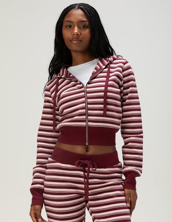 TILLYS Womens Stripe Zip-Up Hoodie Alternative Image