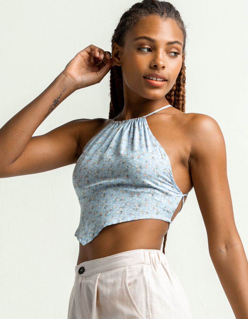 SKY AND SPARROW Open Lace Up Back Womens Light Blue Cami image number 2