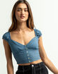 FULL TILT Button Front Womens Blue & Black Plaid Top image number 3