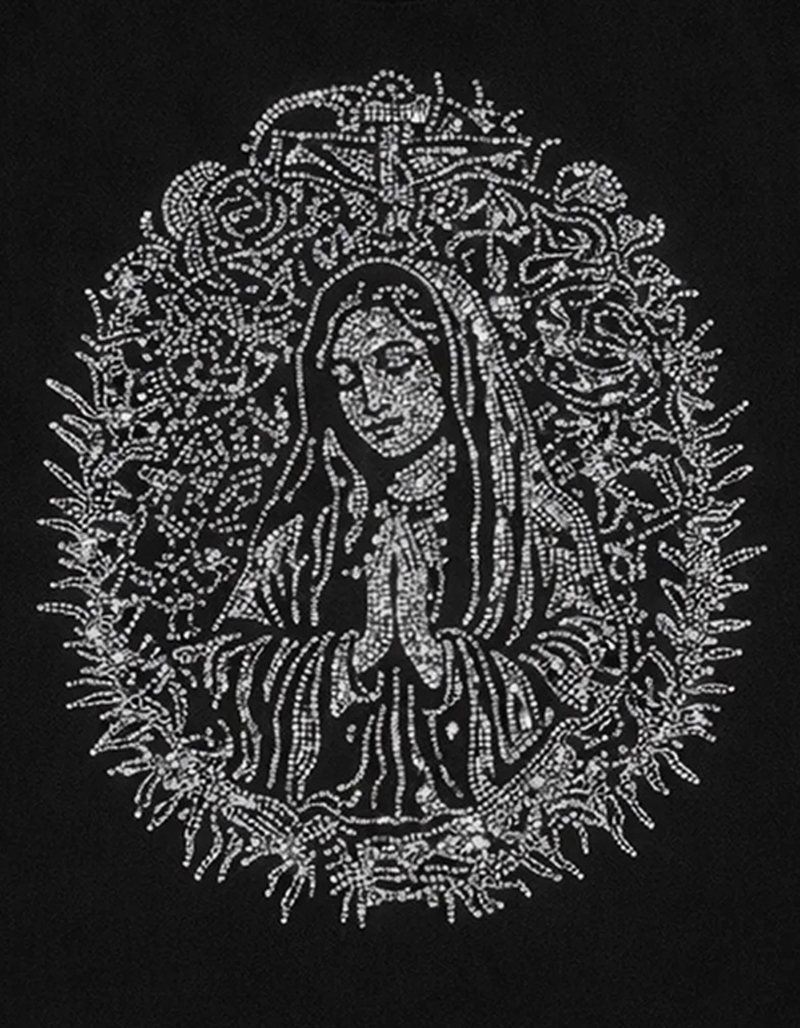 LA FAMILIA Mother Mary Rhinestone Mens Heavyweight Boxy Tee image number 1