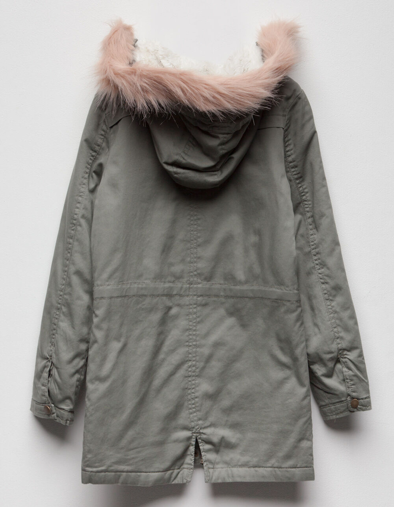 SKY AND SPARROW Twill Fur Girls Parka Jacket image number 1