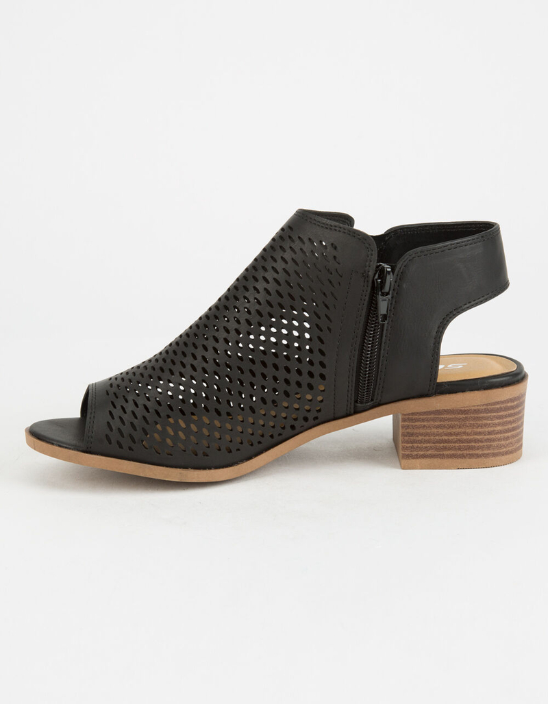 SODA Perforated Block Heel Black Womens Booties image number 2