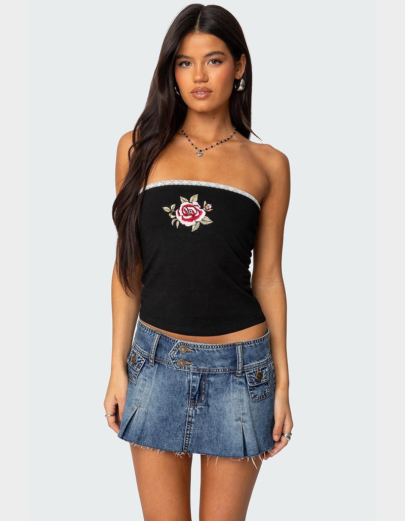 EDIKTED Enora Embroidered Rose Tube Top image number 2