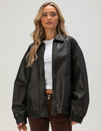 RSQ Womens Oversized Faux Leather Bomber Jacket Primary Image