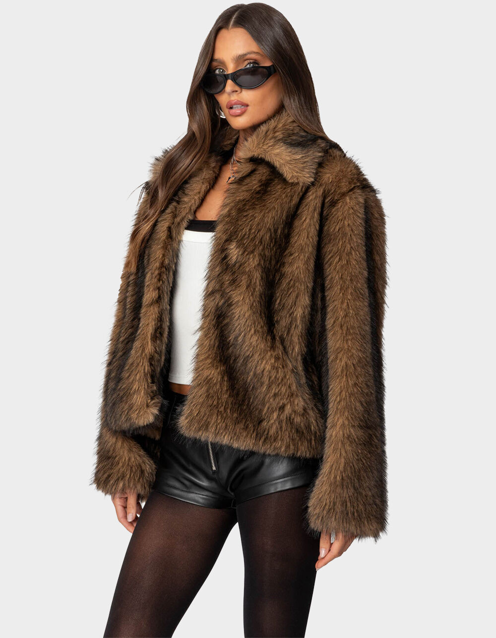 EDIKTED Mob Wife Faux Fur Jacket - BROWN | Tillys