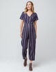 SKY AND SPARROW Stripe Button Front Navy Womens Jumpsuit image number 2