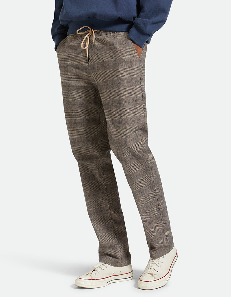 BRIXTON Broadway Houndstooth Mens Relaxed Elastic Waist Pants BROWN