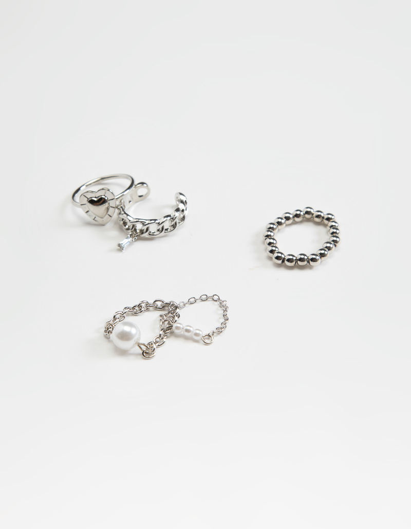 FULL TILT 5 Piece Lock & Chain Peal Ring Set SILVER Tillys